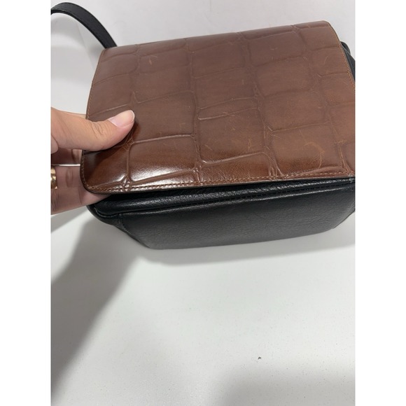 Charter Club Vintage Crossbody Purse Leather Black   Brown Crocodile Emboss Flap - Picture 6 of 12